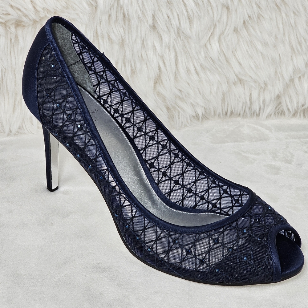 Adrianna Papell Navy Woven Mesh Heels